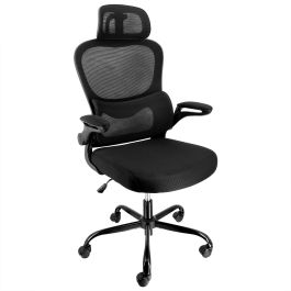 Elama High Back Adjustable Mesh and Fabric Office Chair in Black on Black with Metal Base and Adjustable Head Rest